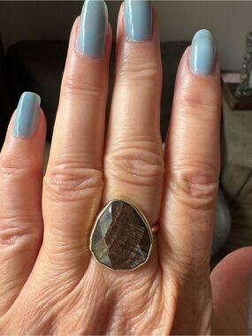 New Emily Amey 14k Yellow Gold & SS Huge Chocolate Sapphire Ring $1250